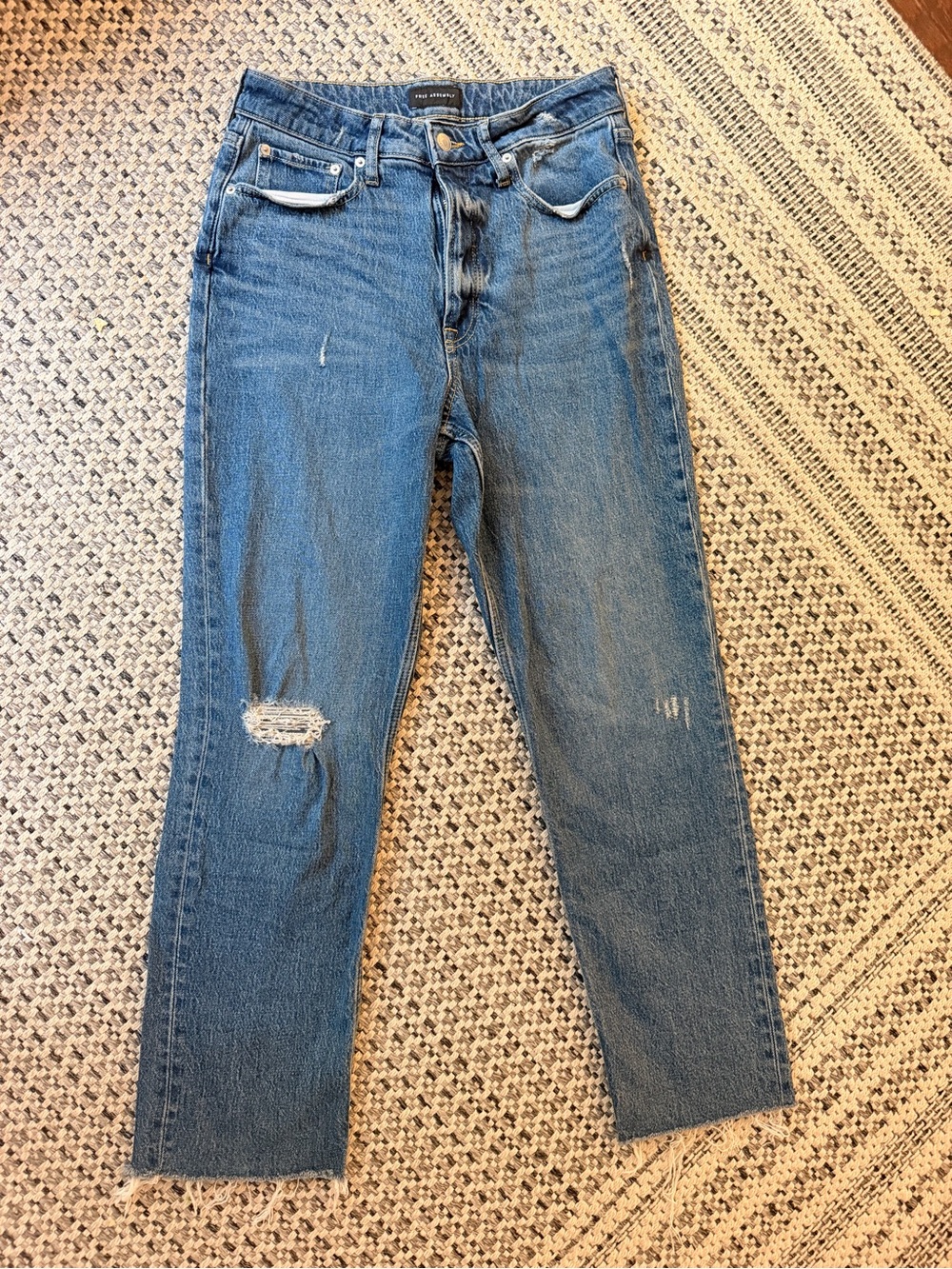 Classic Straight-Leg Distressed Jeans in Blue